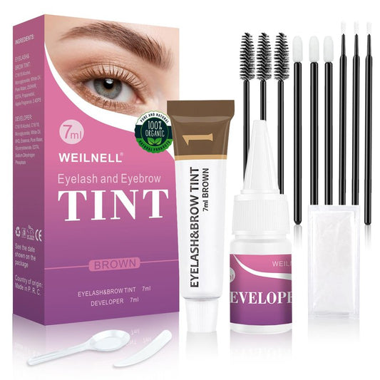Eyelash & Eyebrow Color Kit, 2 in 1 Professional Instant Lash & Brow Color Kit with Natural Results, Easy to Use, Eye Brow & Eye Lash Coloring Set DIY Hair Coloring for Salon Home Use 7ml (Brown)