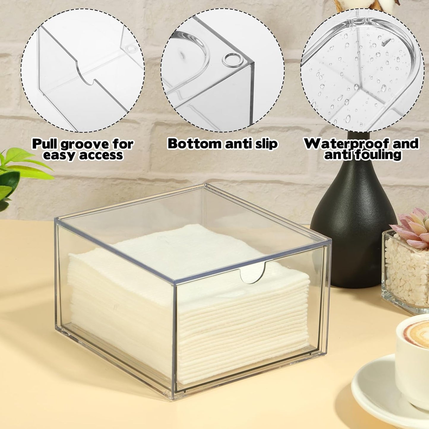 Disposable Face Towel Holder - Stackable Clear Makeup Organizer with Drawer for Vanity | Bathroom Storage Solution