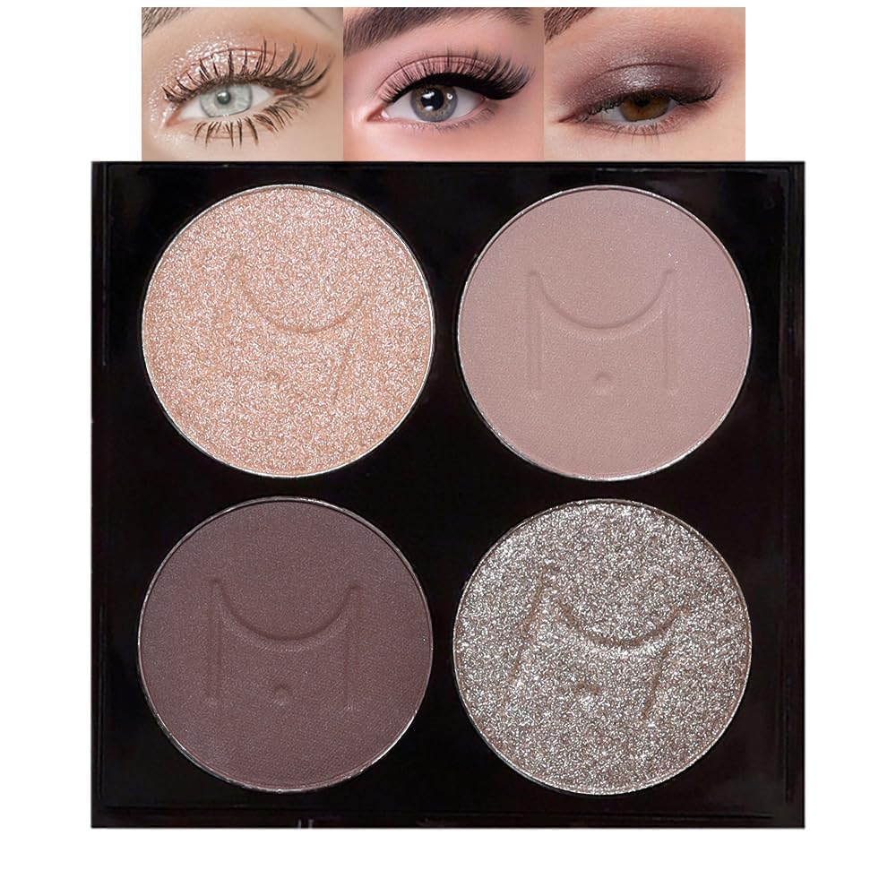 Nude Eyeshadow Quad Palette - High Pigment Mini Makeup with Champagne, Dusty Pink, Plum, and Mauve | Travel Size with Mirror