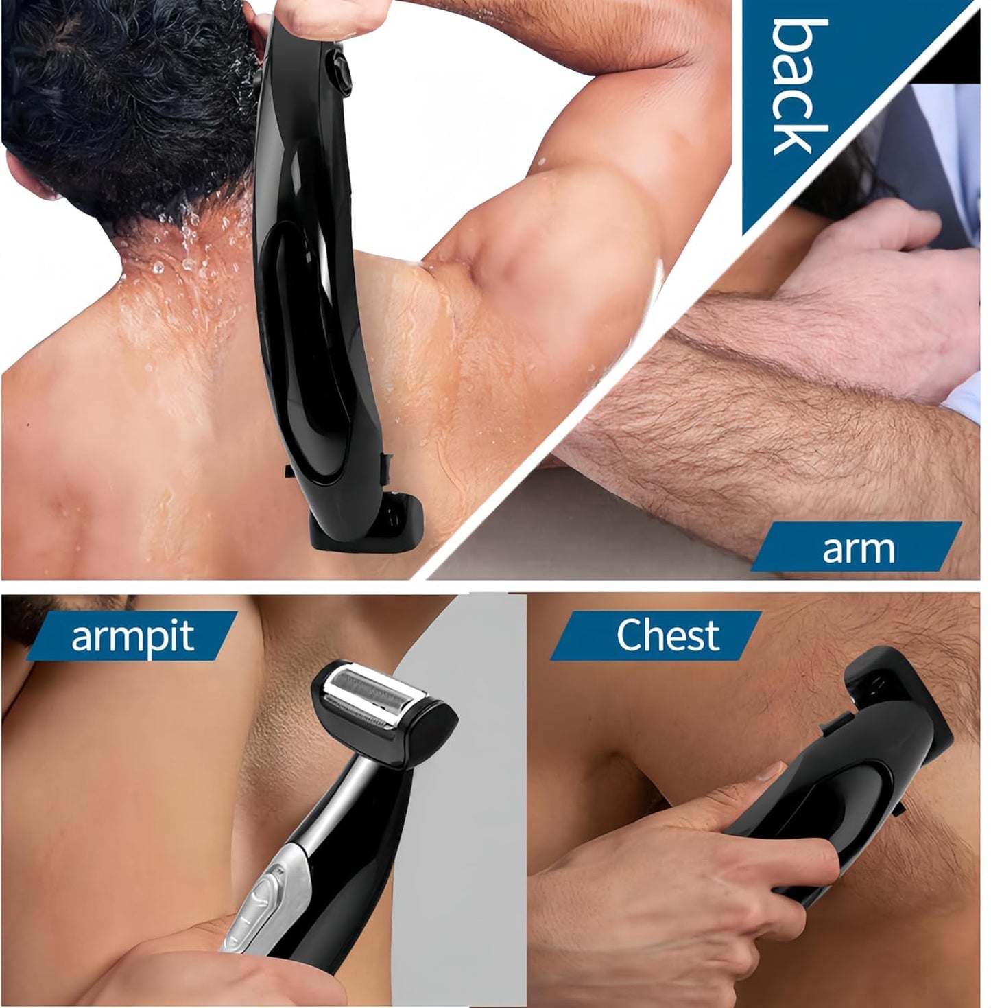 Multi Fuctional Chest Back Shavers for Men, Wet Dry Use Back Extreme Reach Removable Handle Shavers