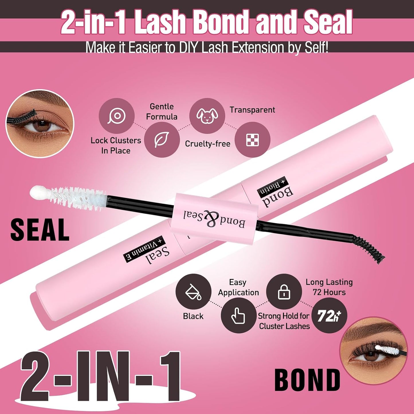 Eyelash Extension Kit - Fluffier Thick Volume 14-20mm D Curly Mink Lash Clusters | 240pcs DIY Individual Lashes with Bond, Seal & Applicator