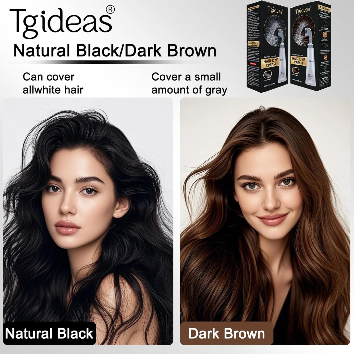 Hair Dye Cream Comb - Natural Plant Extract, Ammonia Free Gray Coverage | Natural Black, 2.8 Oz