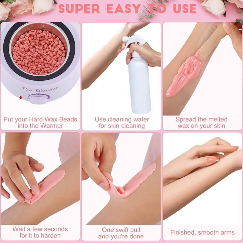 2.5lb Hard Wax Beads, Scented Stripless Wax Bead for Sensitive Skin, Professional Brazilian Waxing Bead, Bikini, Body, Face, Legs, Back, Chest, Coarse Hair Removal, At-Home Salon, 20 Wooden Sticks