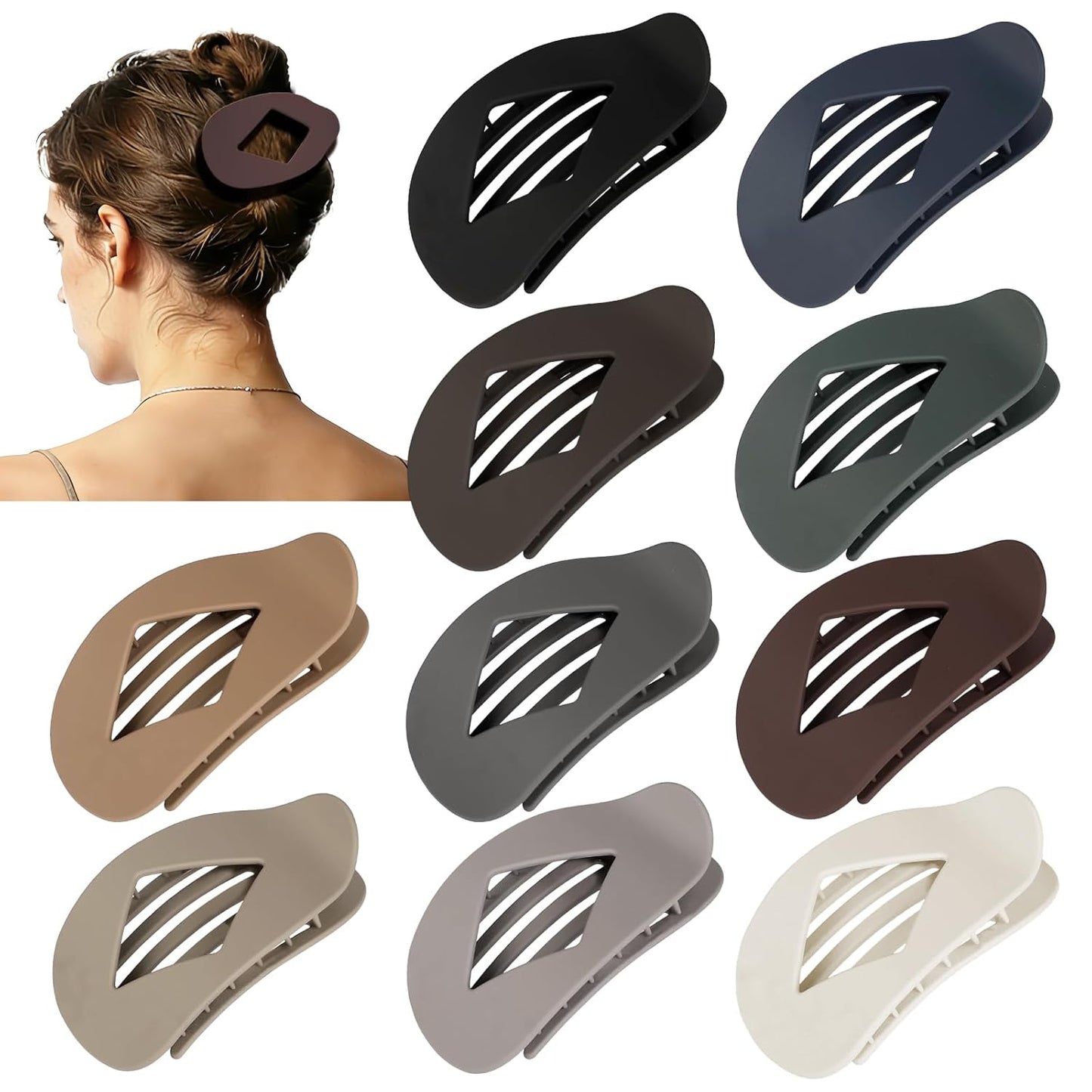 Flat Hair Clips for Women - 10 PCS Large Matte & Tortoise Claw Clips | 4.2 Inch Strong Hold for Thick/Thin Hair