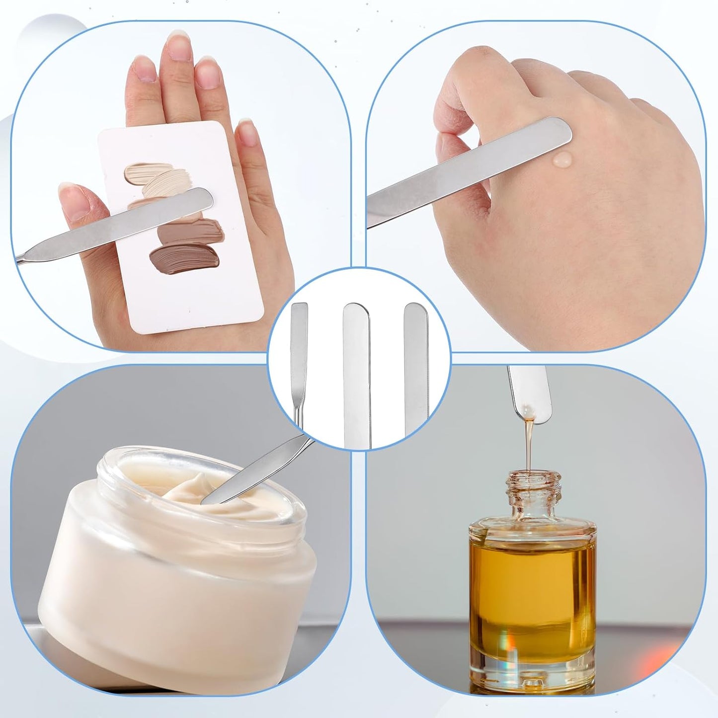 Stainless Steel Makeup Spatula Set - 6 Reusable Cosmetic Tools for Even Foundation & Skincare Application