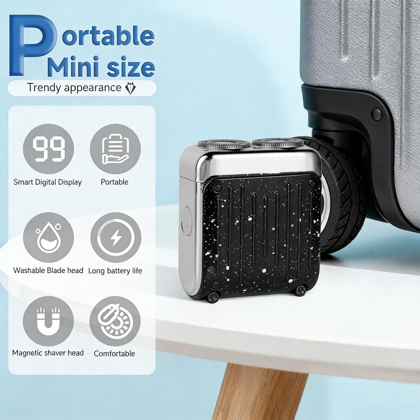Mini Portable Electric Shaver for Men Double Head Travel Razor USB-C Rechargeable 2 Pack Black Travel Shaver for Men Dry Shave Detachable Head Washable Razor Easy Cleaning Send to Parents Boyfriend