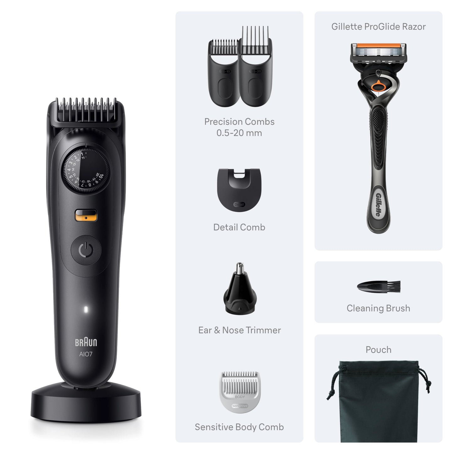 Braun All-in-One Series 7 Men's Electric Beard Trimmer, Hair Clipper, Shaver & Razor for Face, Hair & Body, All-in-One AIO 7535 with Gillette ProGlide Razor, Cordless