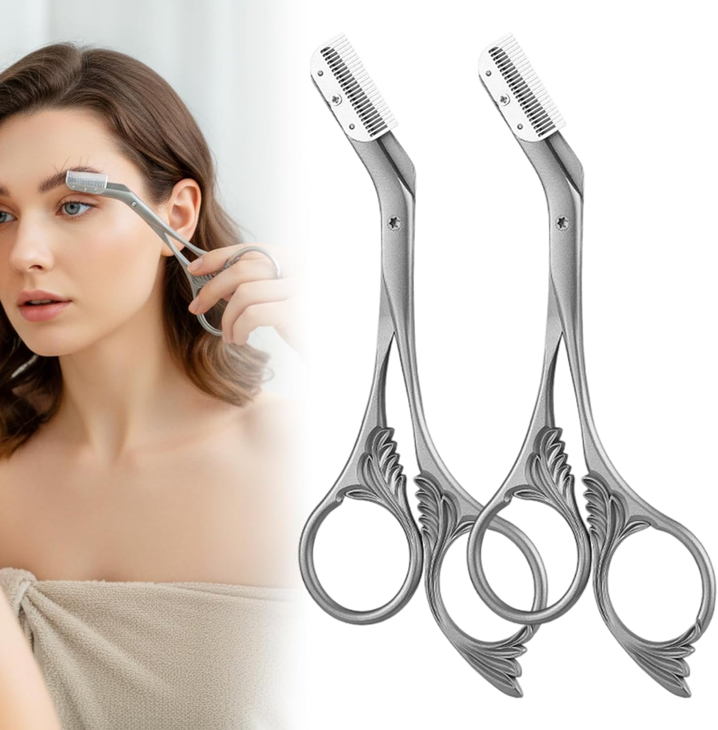 Eyebrow Trimmer Scissors - Stainless Steel Precision Cutter for Hair Removal | Grey