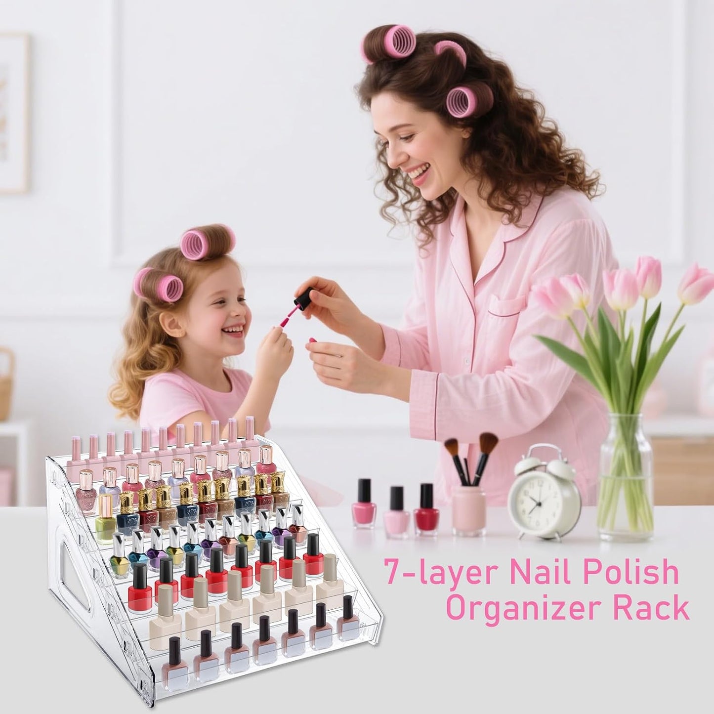 Nail Polish Organizer Rack - 7 Layers Clear Display Holder for Makeup, Sunglasses & Essential Oils | Versatile Storage Case