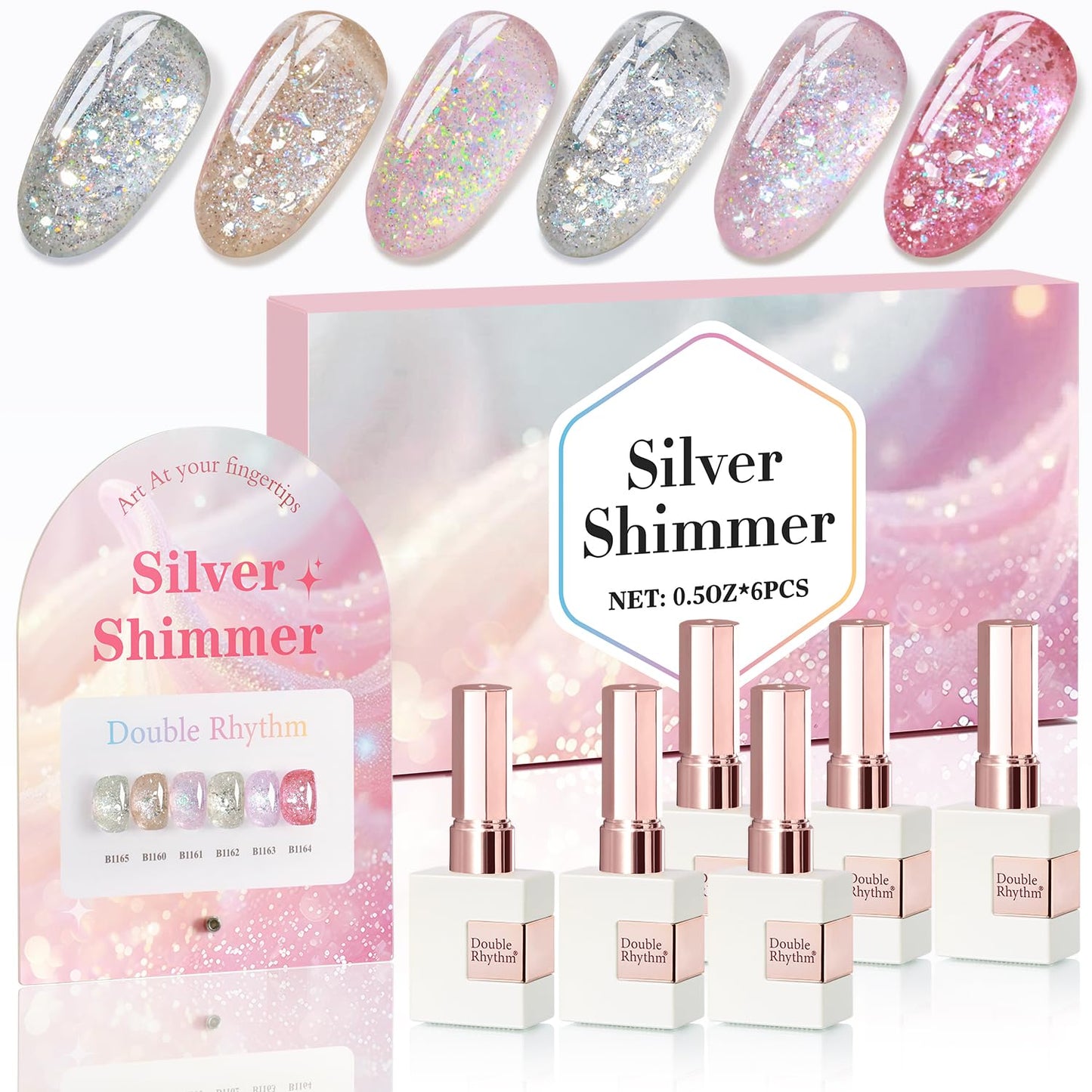 Glitter Gel Nail Polish Set - Cat Eye Magnetic 6 Colors | 15ml Iridescent Shades for DIY Manicure