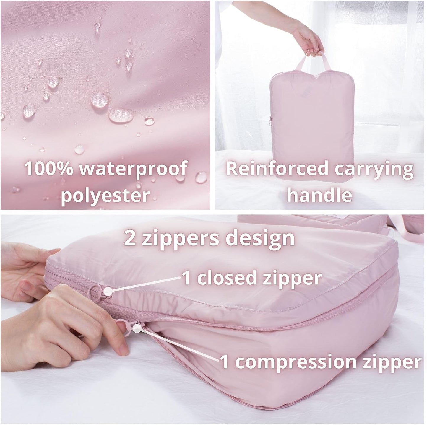 Compression Packing Cubes - Travel Luggage Organizer Bags Set | 2-Pack Large, Pink