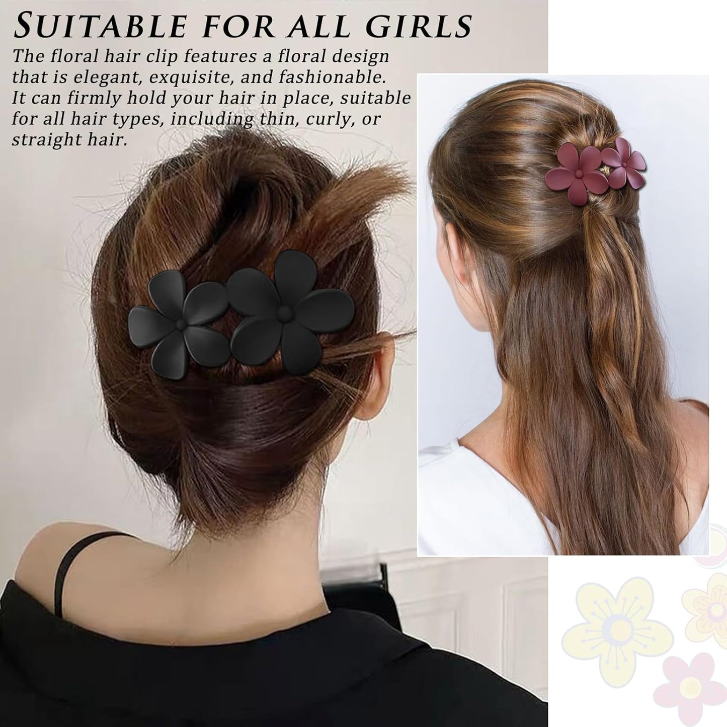 Flower Hair Clips - 6 Pcs Matte French Barrettes | Non-Slip Elegant Hair Accessories for All Hair Types