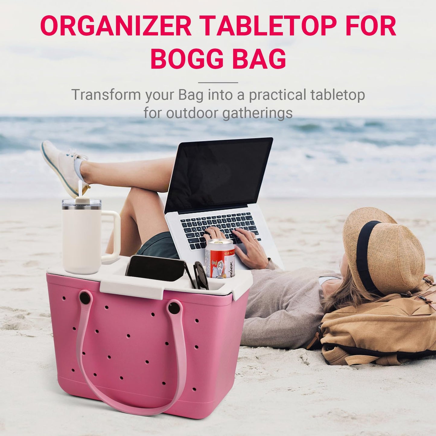DGLOZE Topper Tray for Bogg Bag – Cup Holder & Storage Lid Compatible with Bogg Bag XL - For Stanley 30 oz 40 oz – Outdoor Beach Tray Topper Insert – Easy to Clean (White)