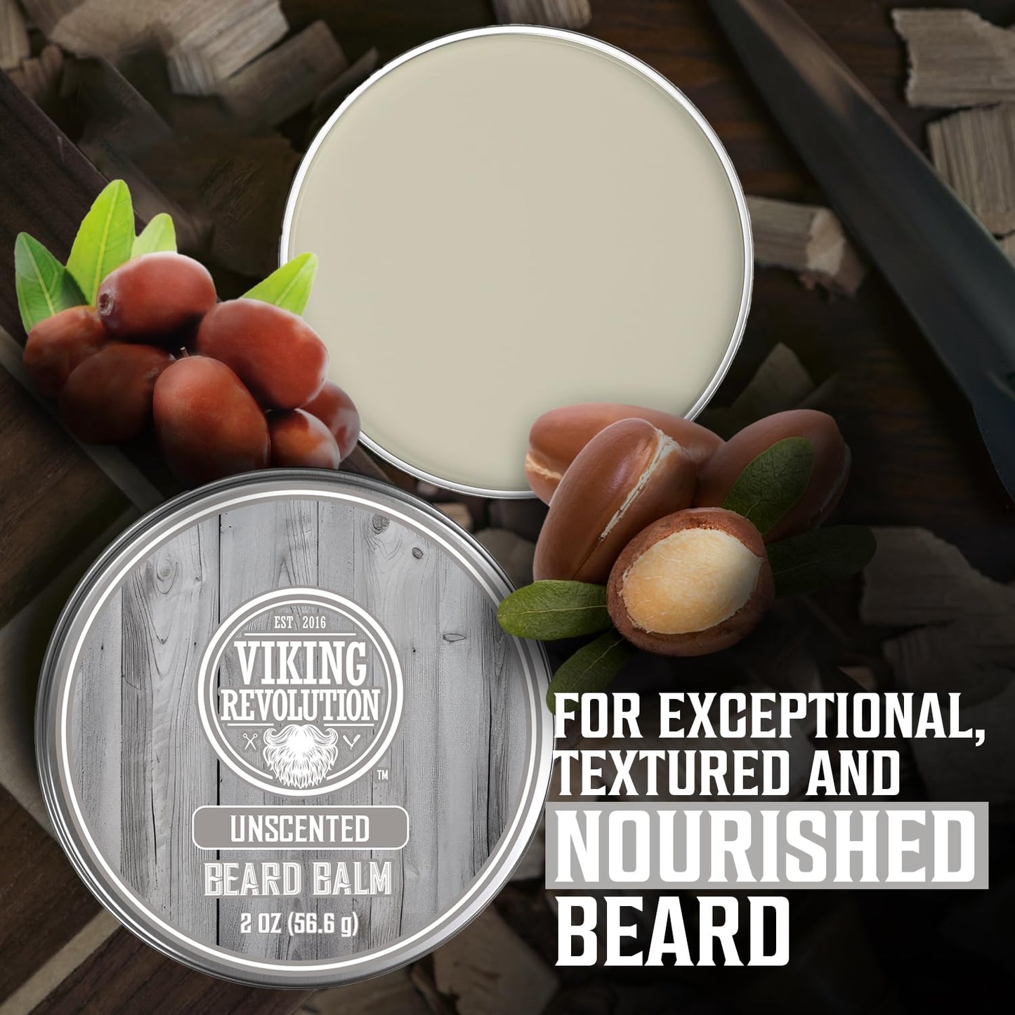 Viking Revolution Unscented Beard Balm for Men – Moisturizing & Softening Beard Butter with Argan Oil, Jojoba Oil, Shea Butter & Beeswax – Styling Balm and Grooming Gift for Men (2 Pack, 2oz Each)