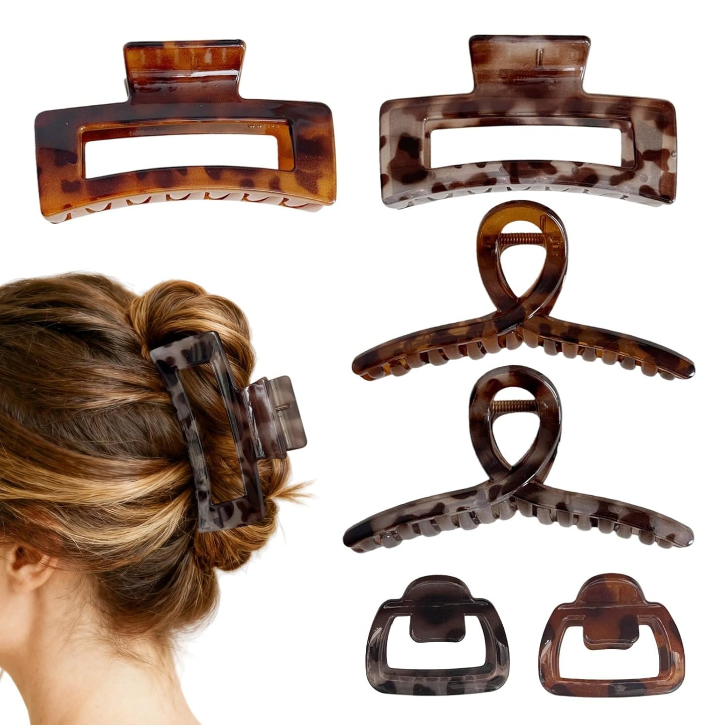 Hair Claw Clips - 6 Tortoise Shell Clips for Women | Strong Hold Non-Slip Design