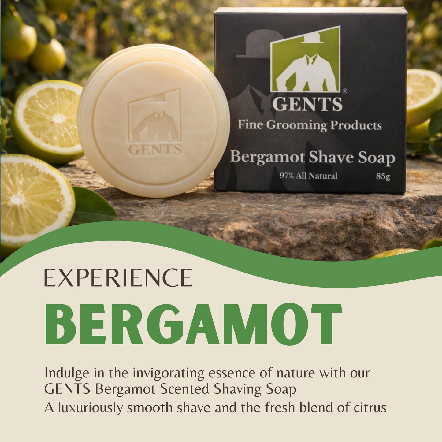 GENTS Men's Shaving Soap 97% All Natural Enriched With Shea Butter and Glycerin, Creates Rich Lather Form (3 PACK BERGAMOT)
