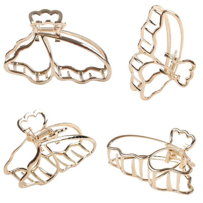 VinBee 4 PACK Gold Butterfly Hair Clips,Gold Hair Clips,Butterfly Claw Clip,Metal HairClip Catch Barrette Jaw Clamp for Women Half Bun Hairclips for Thick Hair (3.15 inch)