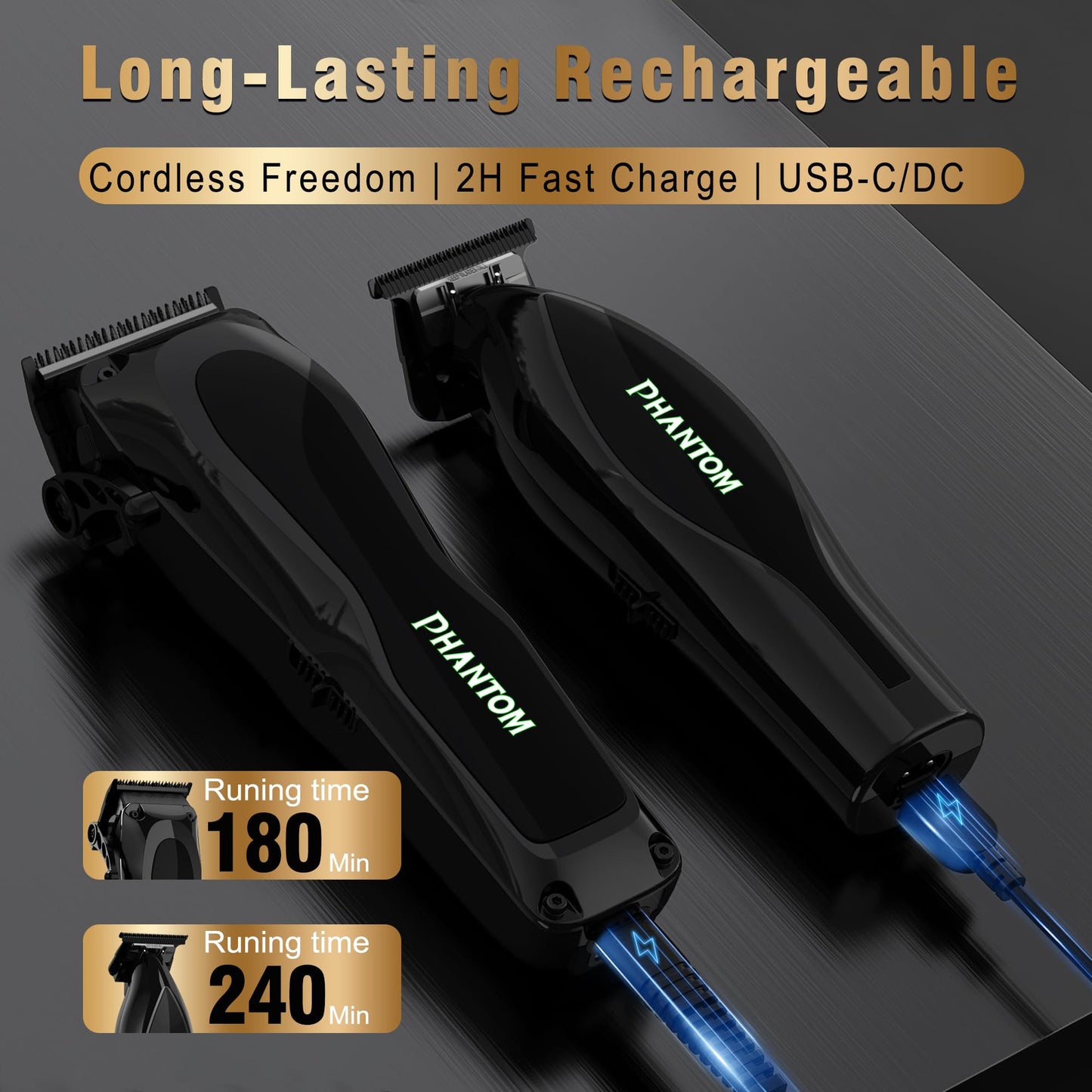 Phantom Professional Hair Clippers for Men, Cordless Barber Clippers & Trimmer Set with Magnetic Levitation Motor (Vector Motor), 13000 RPM DLC Blades, Zero-Gap Trimmer for Fades, Blends & Line Ups