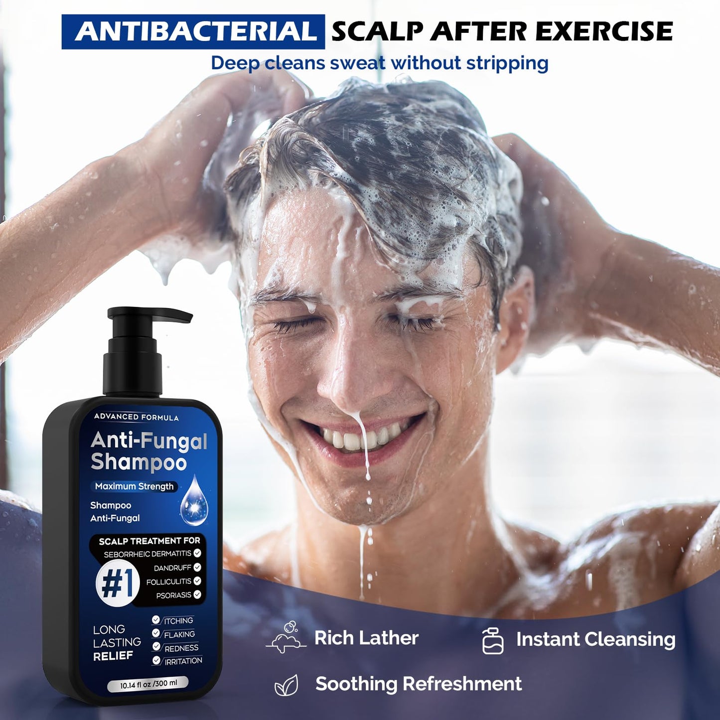 Antifungal Psoriasis Shampoo for Seborrheic Dermatitis, Folliculitis & Scalp Psoriasis, Anti-Dandruff Shampoo for Men & Women, Relieves Scalp Itching, Dryness, Sulfate & Paraben-Free, 10.1 Fl Oz-Fresh