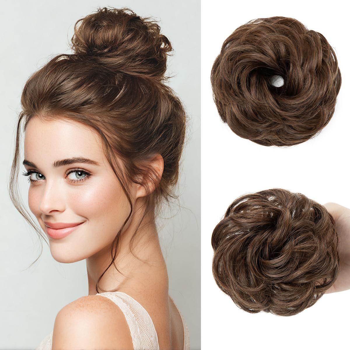 Small Messy Bun Hair Pieces for Women - Synthetic Curly Mini Scrunchies | 2PCs White