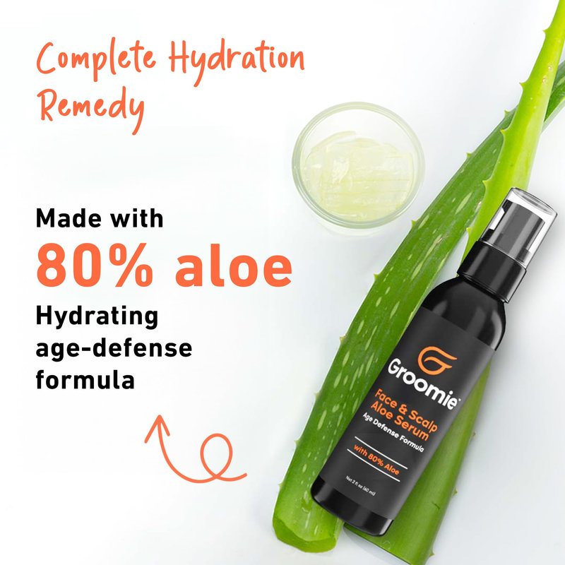 Groomie Face & Scalp Aloe Vera Serum - Hydrating, Soothing, and Moisturizing Skincare Formula, Daily Lightweight and Fast Absorbing, After-Shave Care to Keep Skin Hydrated All Day