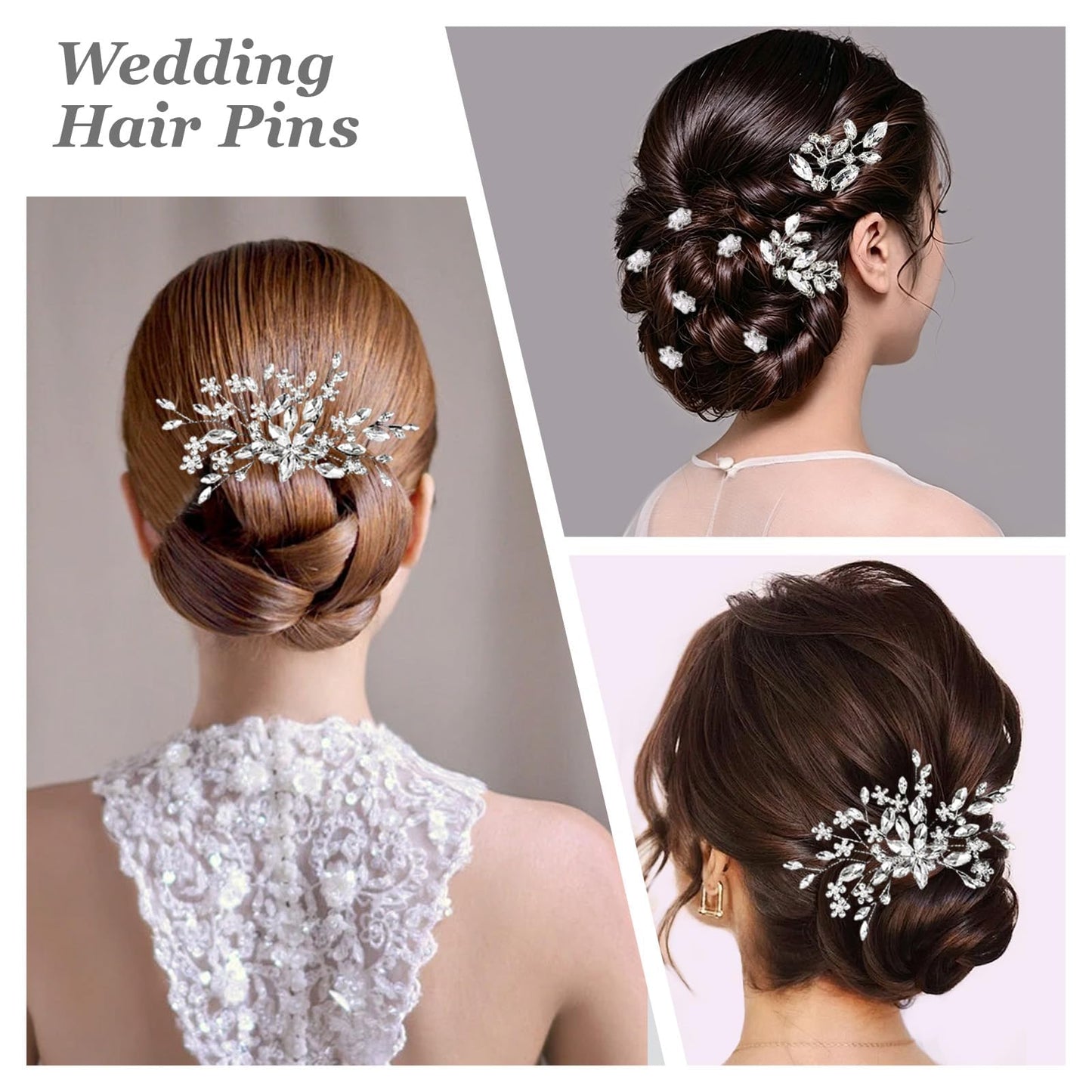 10 Pcs Silver Rhinestone Bride Hair Pins Set Crystal Bridal Hair Accessories for Women, Wedding Hair Piece for Brides Bridesmaids Flower Girls Classic Elegant Style