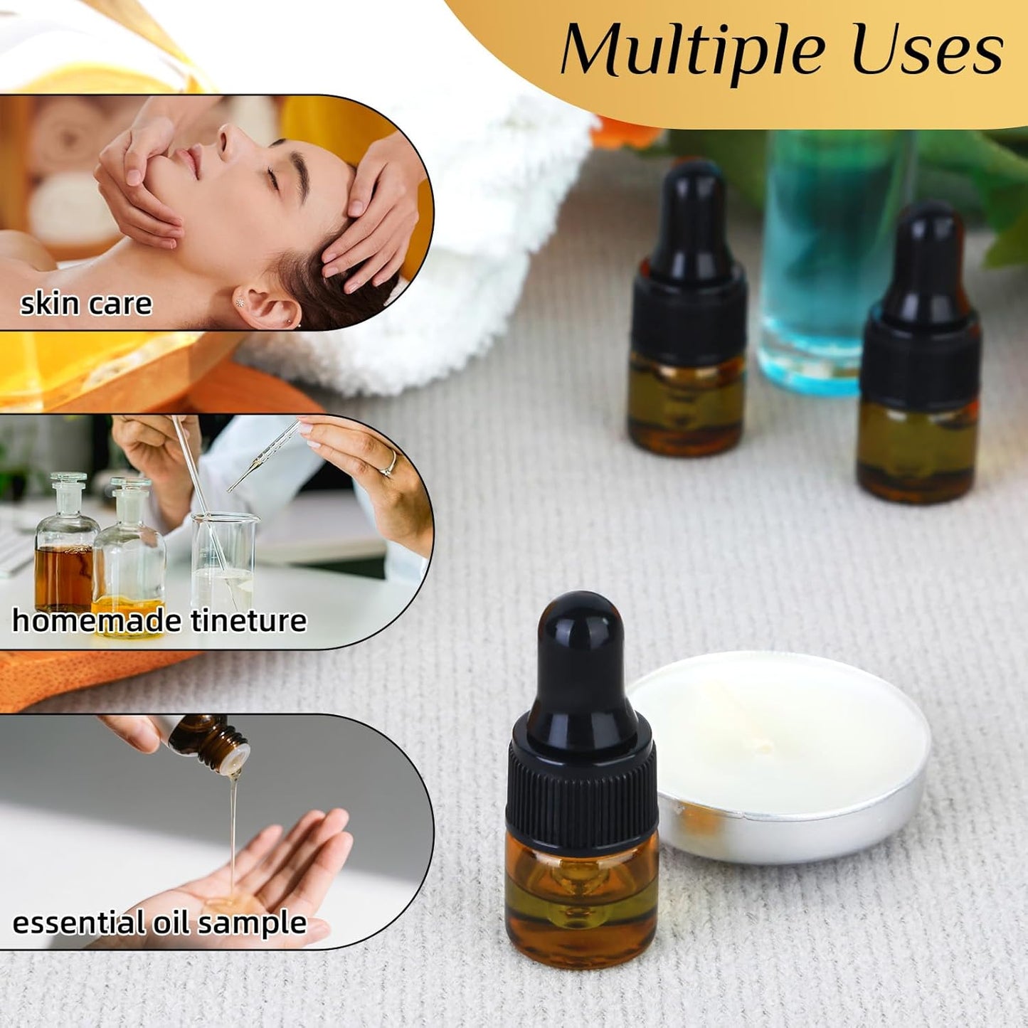 Amber Glass Dropper Bottles - 1ml Serum Travel Containers | Ideal for Essential Oils, Tinctures, & Cosmetics