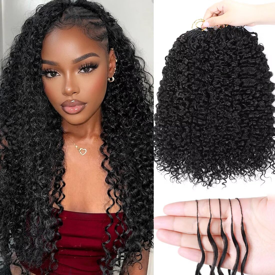 Miracle Invisible Knots Feather Human Crochet Hair 14 Inch 170g Pre-Looped for Burmese Curly (Open End) Natural & Bouncy Wave Invisible Seamless Knotless Soft BM Crochet Hair for Black Women (1B)