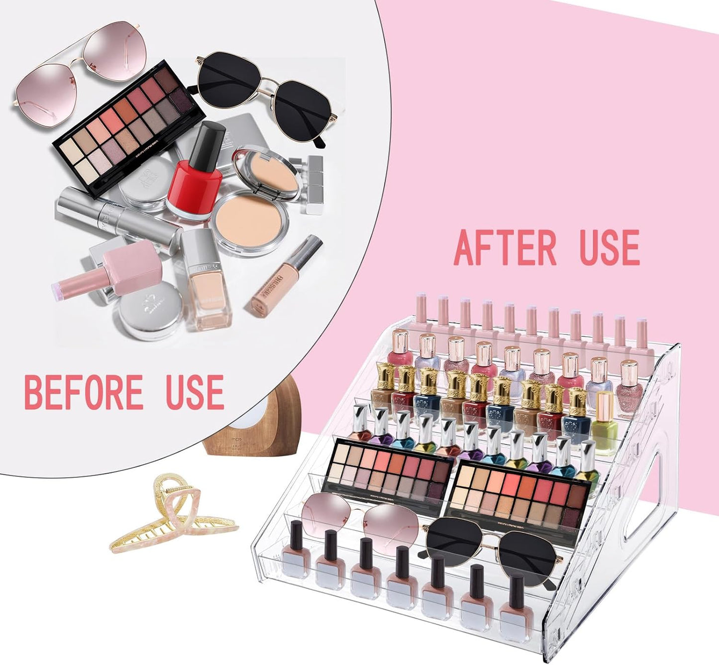 Nail Polish Organizer Rack - 7 Layers Clear Display Holder for Makeup, Sunglasses & Essential Oils | Versatile Storage Case