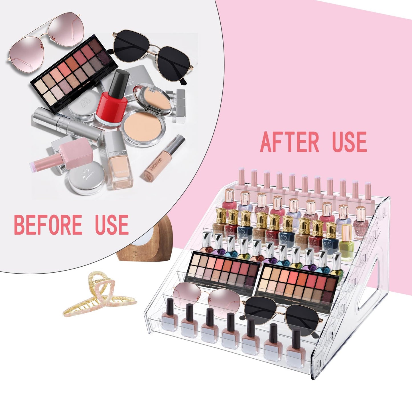 HIFILTURE 7 Layers Nail Polish Organizer Holder Rack, Clear Display Rack for Cosmetics Sunglasses Essential Oil, Stand Makeups Storage Case Eyeglasses Shelf Lipsticks Holder