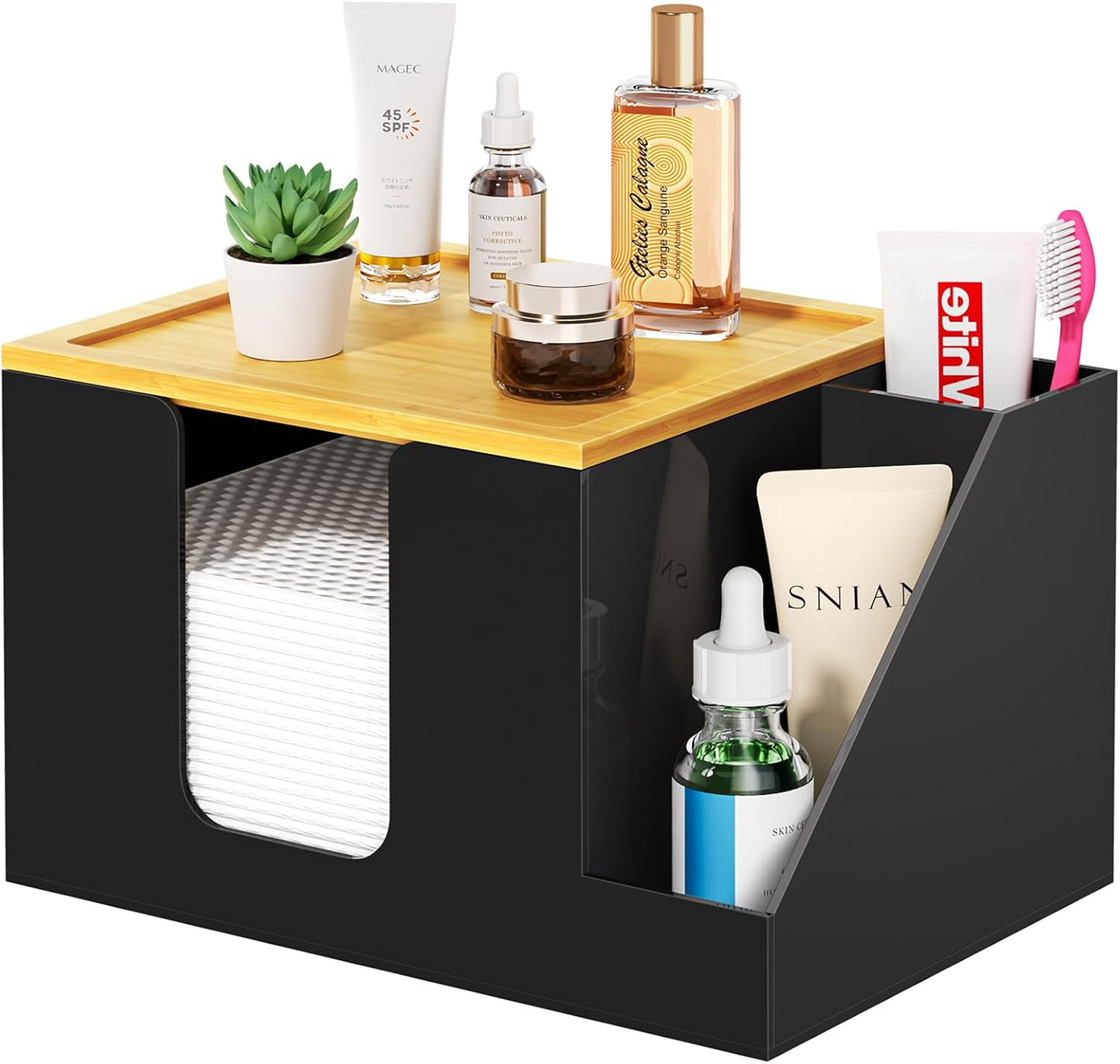 Acrylic Disposable Face Towel Holder Box - Large Storage for Bathroom Vanity | Clear Design