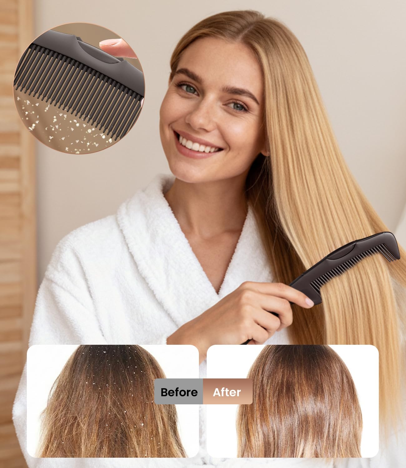 Dandruff Comb 2PC Upgraded Fine Tooth Scalp Detox Comb Lice for Women, Men & Kids Scalp Detoxing, Sweep & Massage Hair Brush Tool with Elegant Box for Hair Care (Brown)