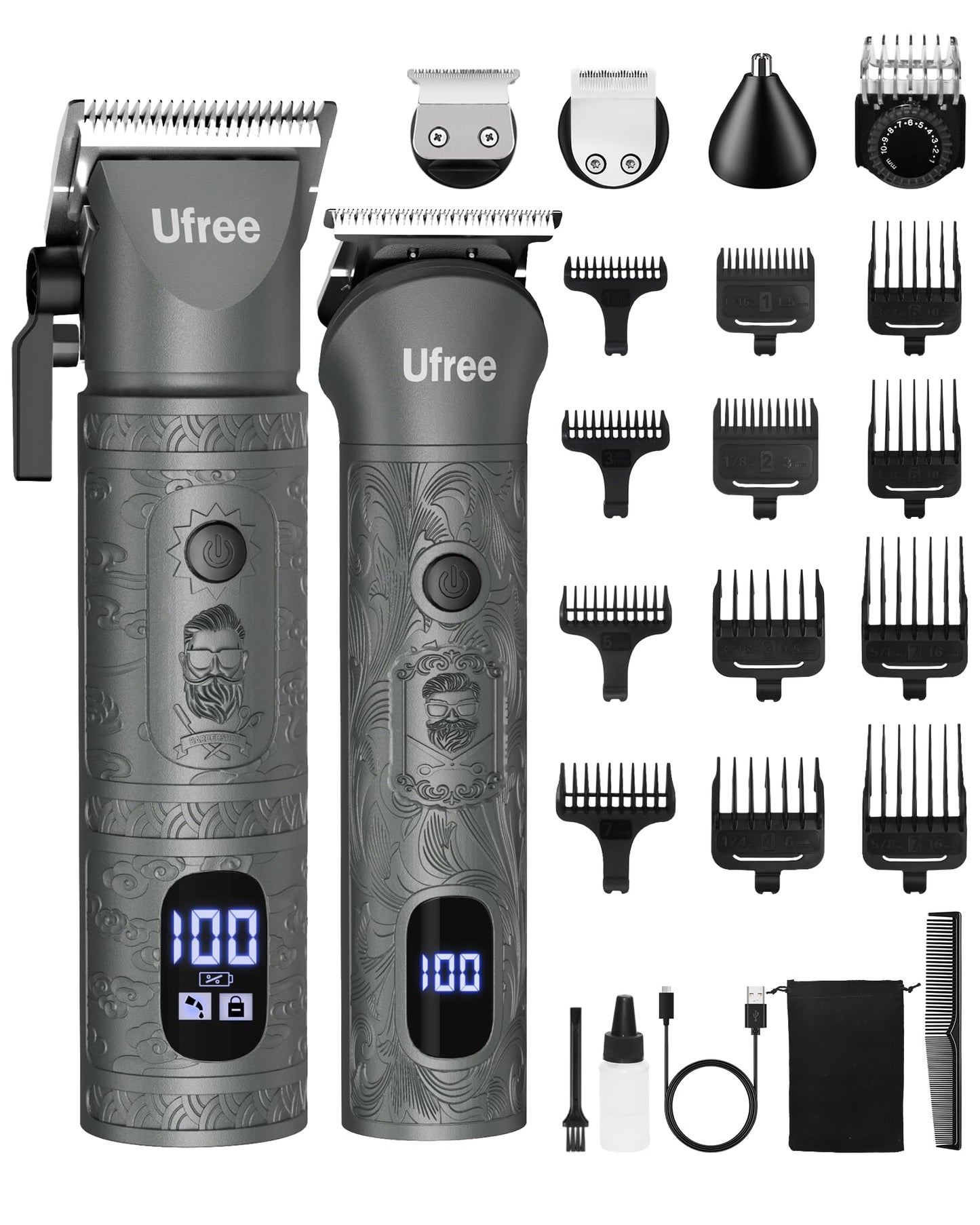Ufree Beard Trimmer for Men with Hair Clipper, Professional Hair Clippers for Men and Hair Trimmers, Cordless Electric Razor Mens Grooming Kit for Nose, Face, Ear, Body, Gifts for Men Husband Father