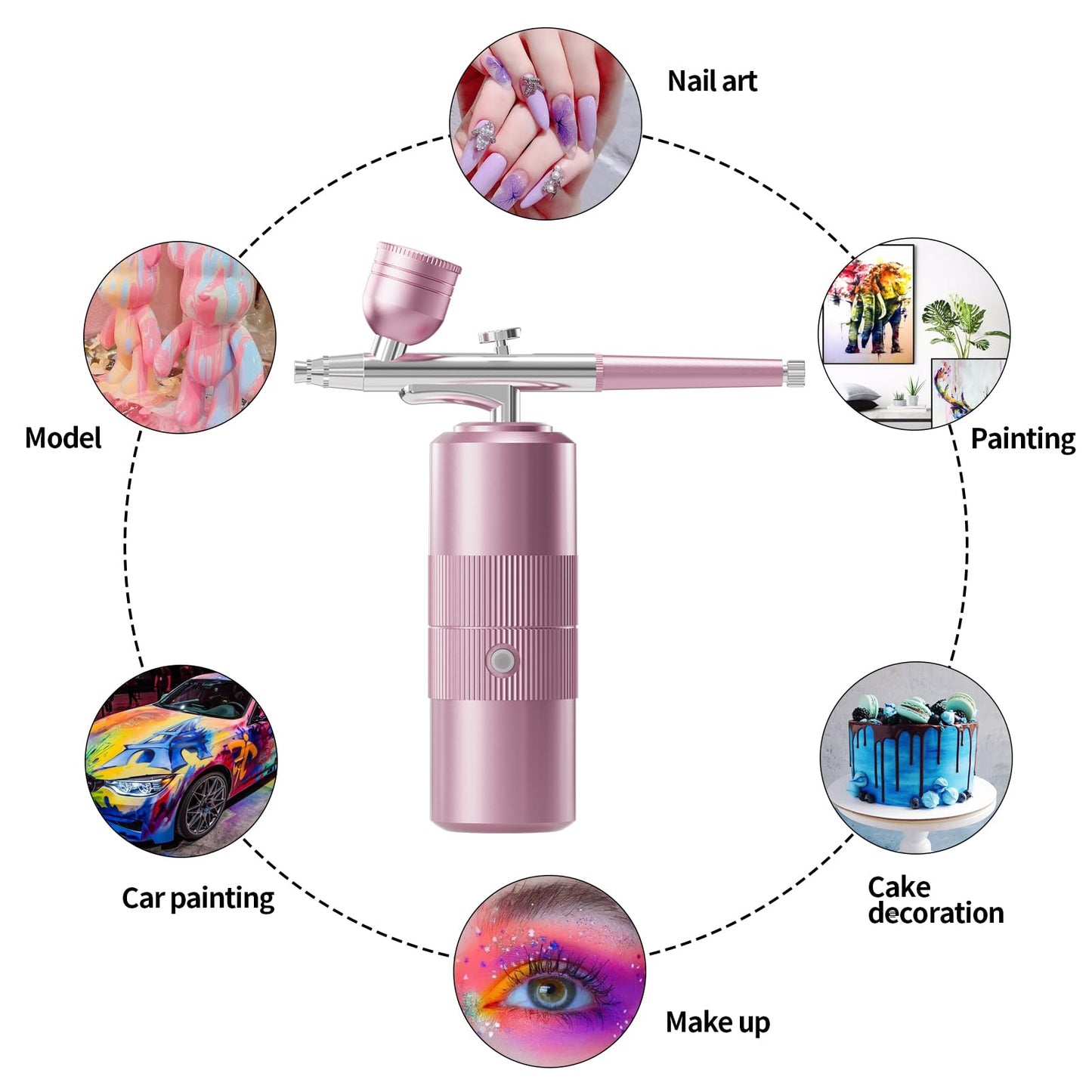 Airbrush Kit with Compressor Portable Airbrush Kit 48PSI High-Pressure Non-Clogging Air Brush Set Cordless Rechargeable with 0.3mm Nozzle and Cleaning Brush for Painting,Nail Art, Makeup (pink)