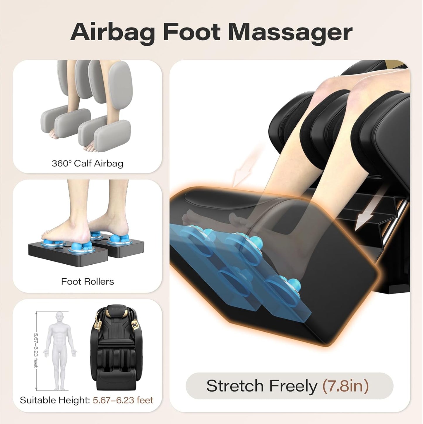 TLIFE Full Body Massage Chair - 160° Zero Gravity Recliner with Body Scan & 12 Auto Modes | Black