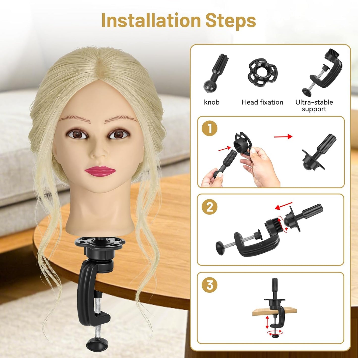 Mannequin Head - 90% Human Hair Styling Doll for Cosmetology | 24" Hairdressing Training Head with Clamp & Styling Set