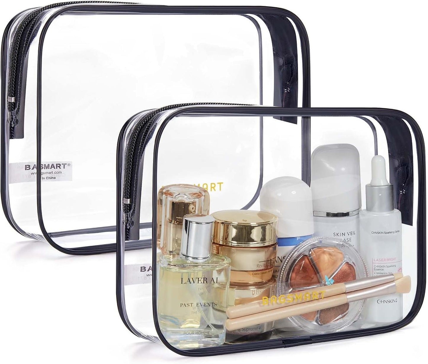 Clear Toiletry Bag - 2 Pack TSA Approved Travel Accessories | Water-Repellent Makeup Bags for Women - Black