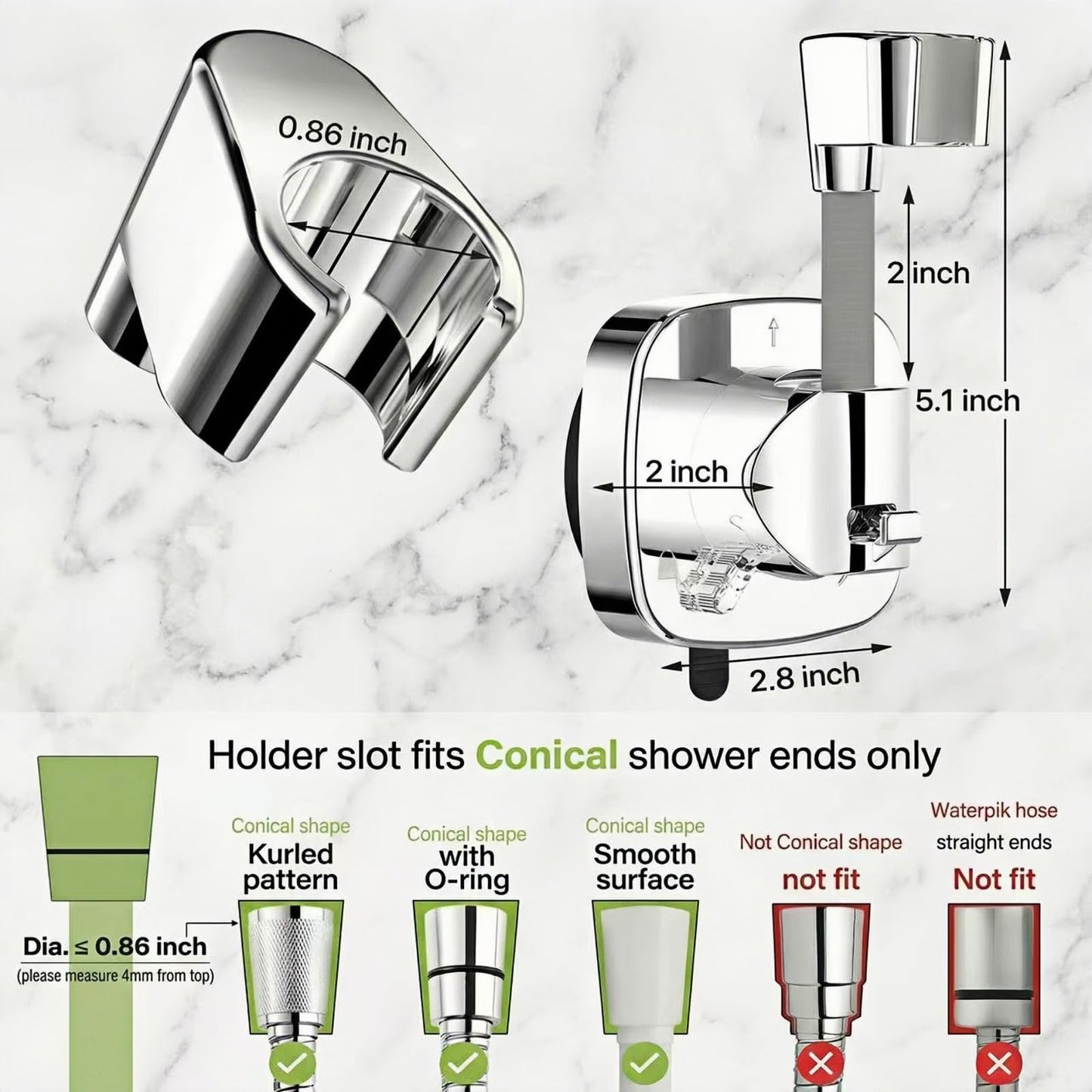 360° Swivel Shower Head Holder with Strong Removable Suction Cup | 10kg Load Capacity, Tool-Free Installation in Seconds Removable and Rustproof Shower Bracket with Chrome Polished for Bathroom