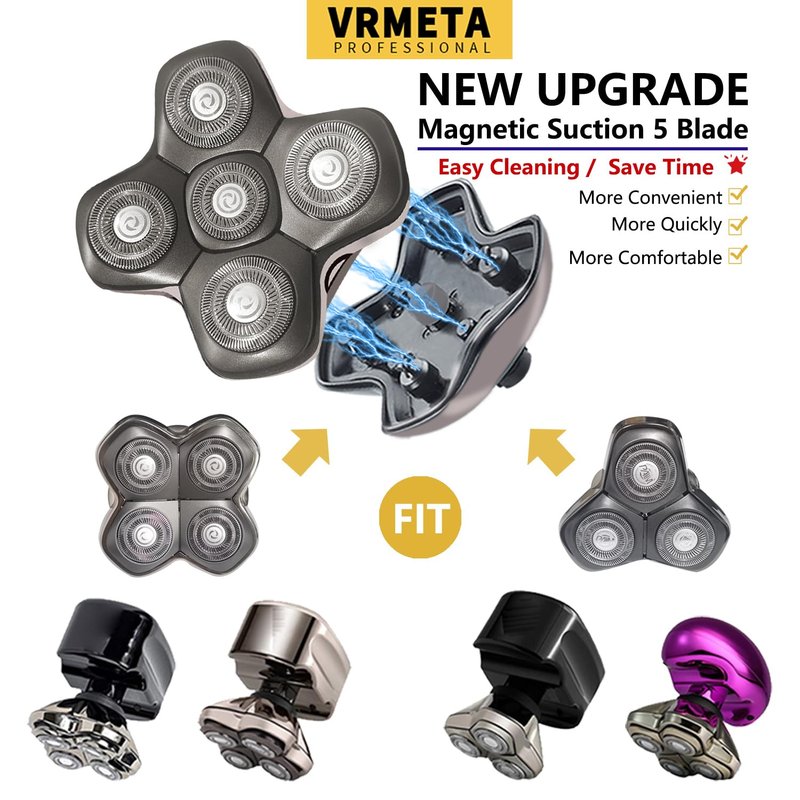 VRMETA New Upgrade Head Shaver Replacement Heads for Skull Shaver Pitbull Platinum Pro Butterfly Kiss, and Palm Hypo-Allergenic Electric Razor