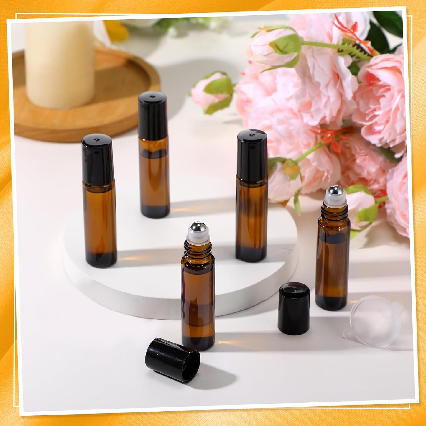 Essential Oil Roller Bottles - 150 Pcs 10 ml Glass Roll-On Bottles with Stainless Steel Balls | Leak-Proof & Travel-Friendly (Amber)