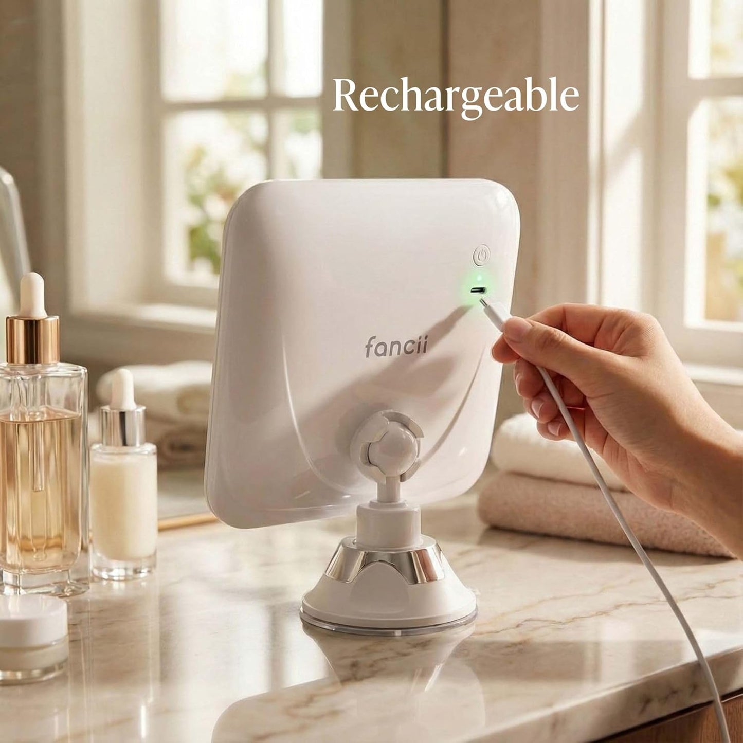 Fancii 20x Magnifying Makeup Mirror - LED Lighted, Rechargeable, 7-Inch | Dimmable, 3 Light Settings, 360° Rotation