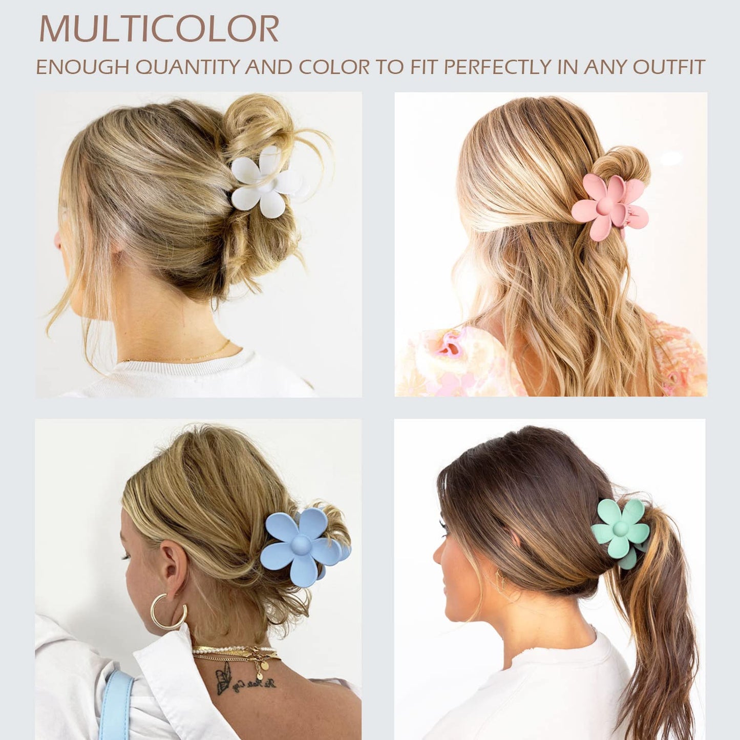 Large Hair Claw Clips - 12 Pack Matte Flower Clips for Thick Hair | 3 Styles, 4 Colors