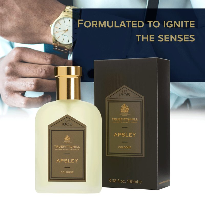 Truefitt & Hill Luxury Cologne - Apsley - Premium Long-Lasting Spice and Wood Men's Fragrance Presented in a Beautifully Etched Traditional Atomizer Bottle - 3.38 oz.