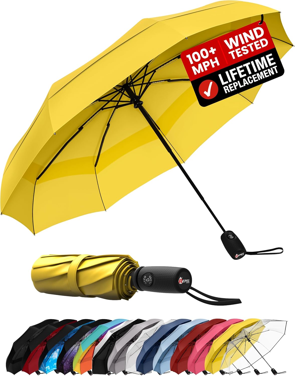 Windproof Travel Umbrella - Compact Auto Folding Design | Withstands 100MPH Winds, Durable & Lightweight for Men & Women