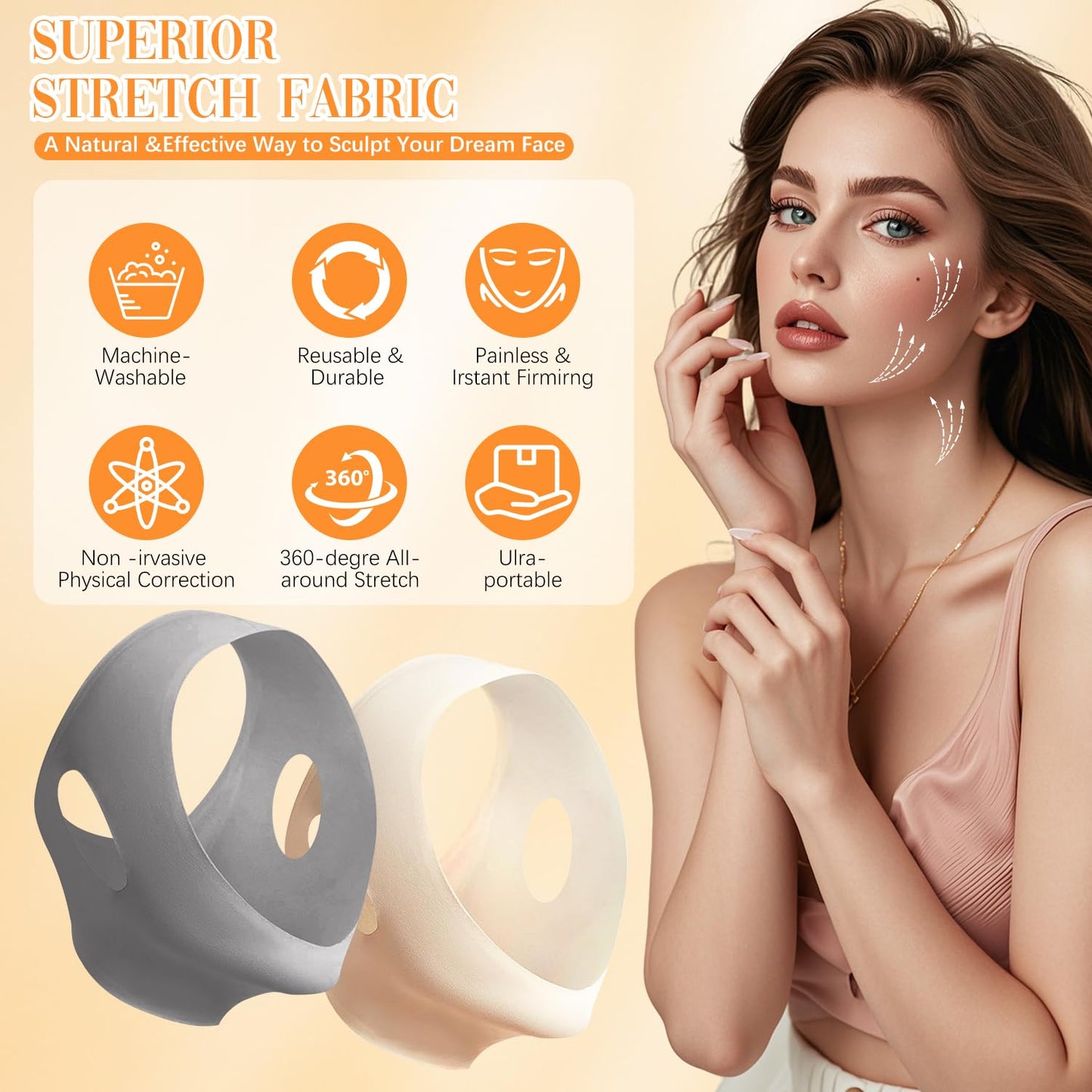 Collagen Face Sculpt Wrap - Jawline Firming & Sculpting Mask | Reusable, Skin-Friendly, Beige