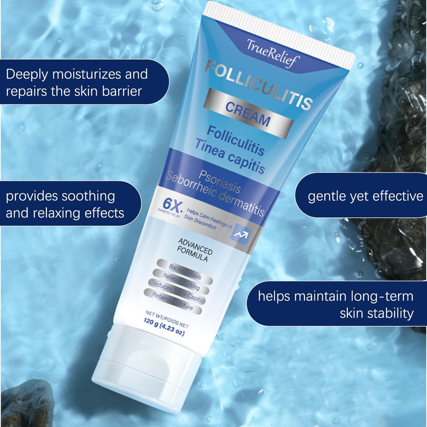Folliculitis Cream - Soothes & Clears Bumps on Scalp, Face, Body | Ingrown Hairs & Razor Bumps Relief | 120g