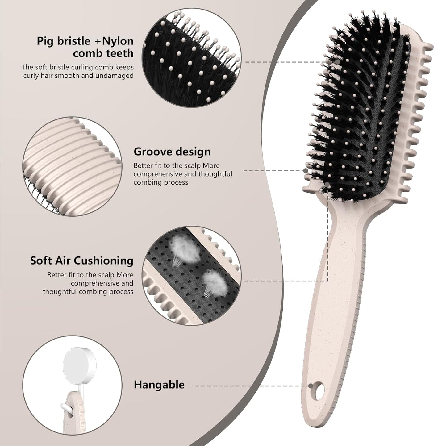 Curl Defining Brush - Curly Hair Styling Tool for Easy Combing & Shaping | Beige