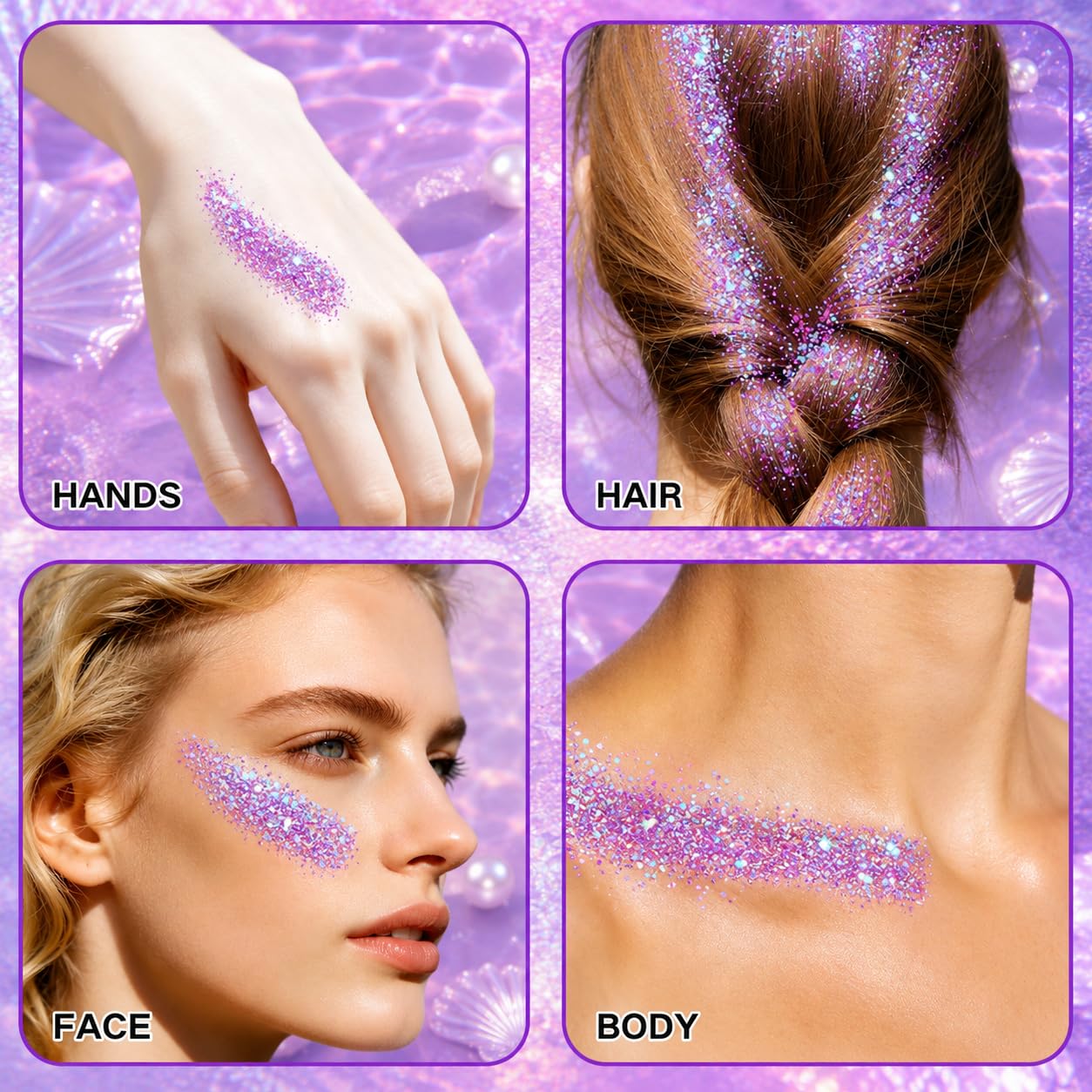 MEICOLY 1.23 OZ Light Purple Face Body Hair Glitter Stick for Women Rave Outfit Accessories, Holographic Mermaid Glitter Stick for Spirit Week Halloween