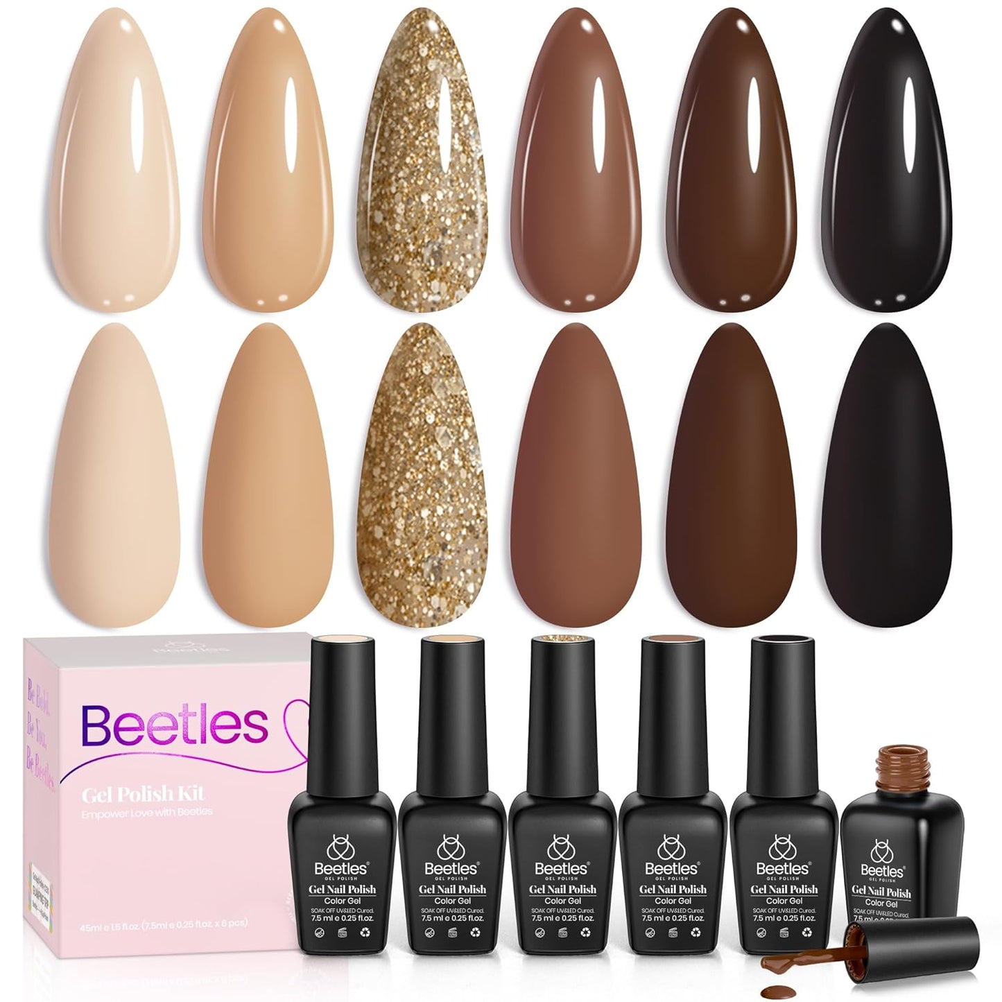 Beetles Green Gel Nail Polish Set - 6 Colors Cat Eye Glitter Gel | Summer Lime Yellow Flash UV LED Starter Kit for DIY Home & Salon Use