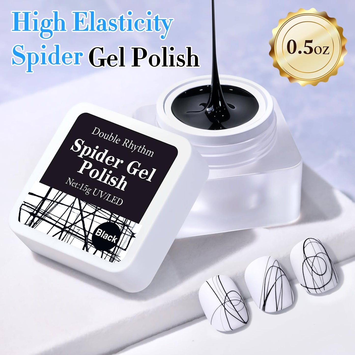 3D Nail Gel - Non-Sticky Sculpting Gel for Nail Art | Soak Off UV/LED, 0.5 Oz - Spider Black